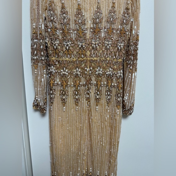 Mac Duggal 5576 Peach Embellished Long Sleeve High Neck Column Dress Size 10 - Picture 15 of 17